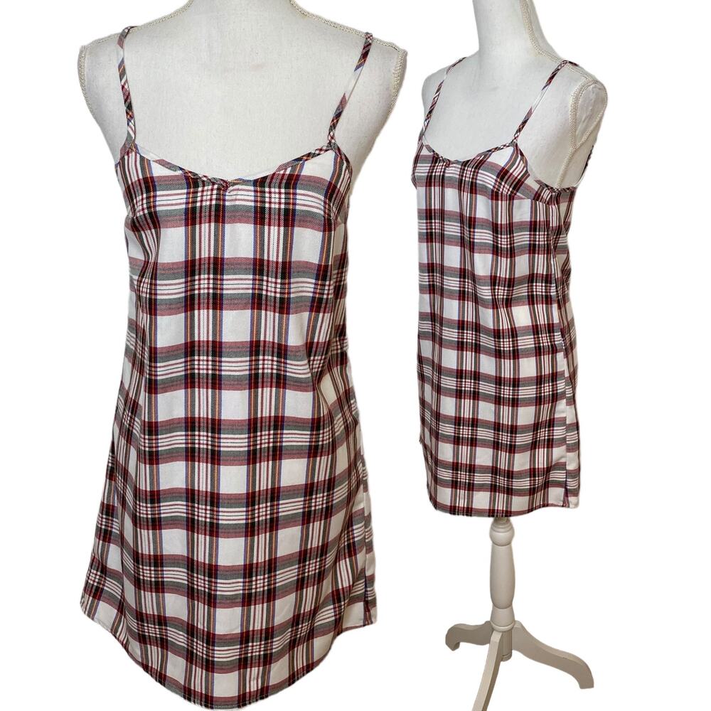 Urban Renewal Dress Mini Plaid Upcycled Vintage Fabric White Red Preppy,  Small